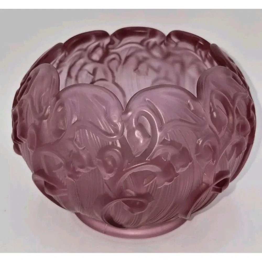 Fenton Satin Glass‎ Lily of the Valley Rose Bowl Plum Pink Vintage Art Glass